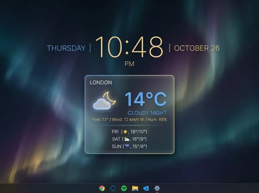 Aurora Clock & Weather — Clock & Weather Rainmeter skin preview